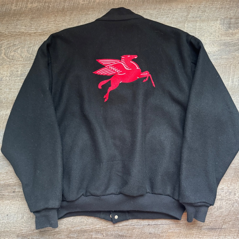 Mobil 1 Racing Vintage Wool Varsity Jacket XL Regular Black Red Pegasus Logo USA